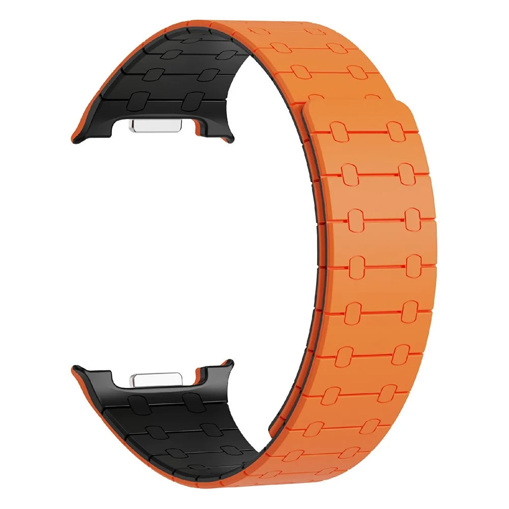 Silicone Strap for Samsung Galaxy Watch8 44mm / 40mm / Watch8 Classic 46mm Stylish Magnetic Watch Band - Orange / Black - 1