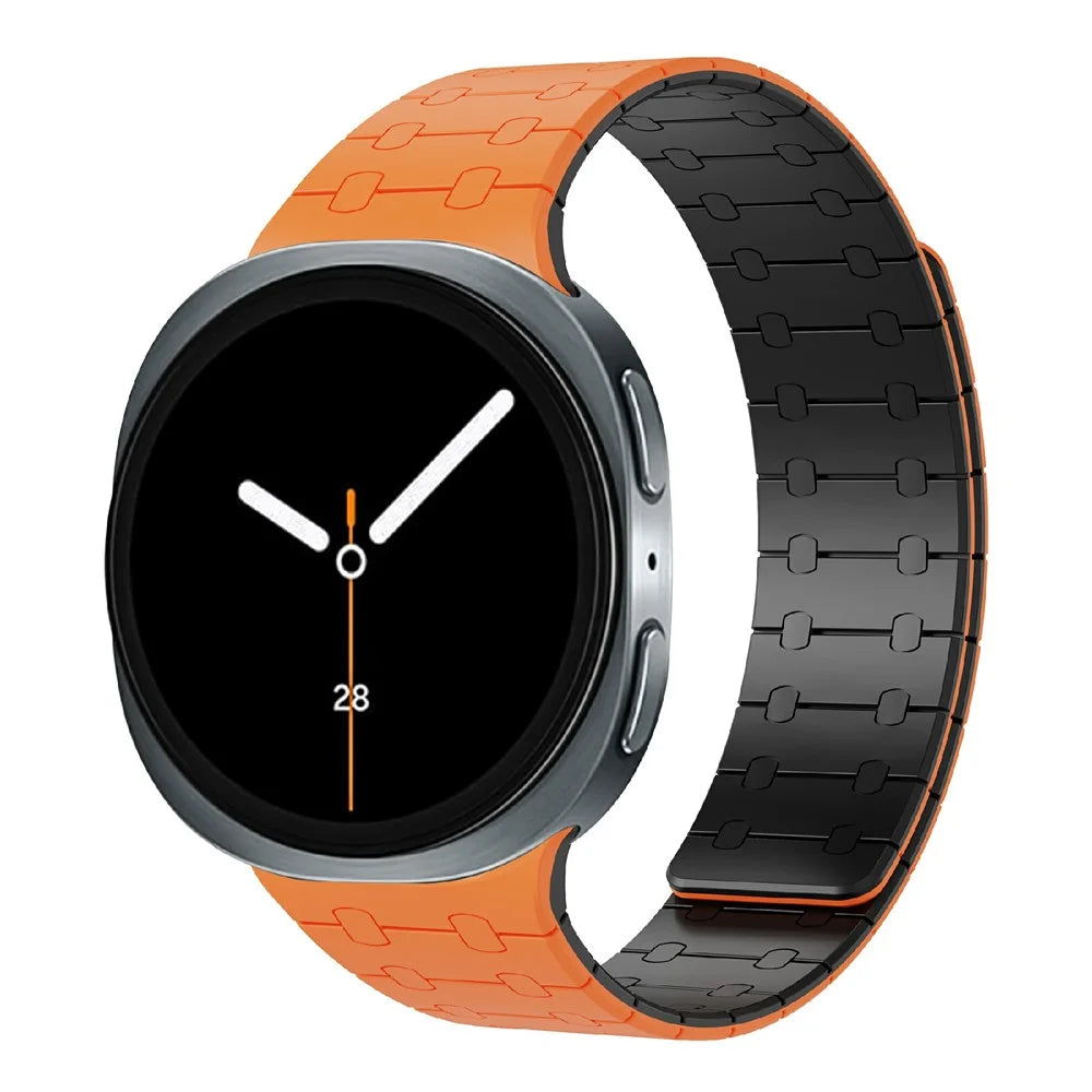 Silicone Strap for Samsung Galaxy Watch8 44mm / 40mm / Watch8 Classic 46mm Stylish Magnetic Watch Band - Orange / Black - 2