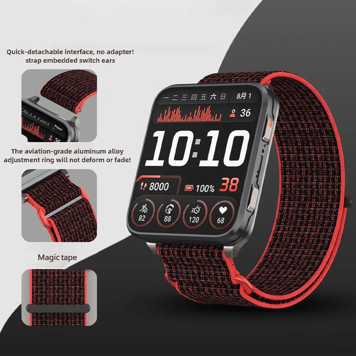 For Garmin Venu X1 Wrist Strap Magic Tape Nylon Loop Watch Band with Metal Ring - Red / Black - 4