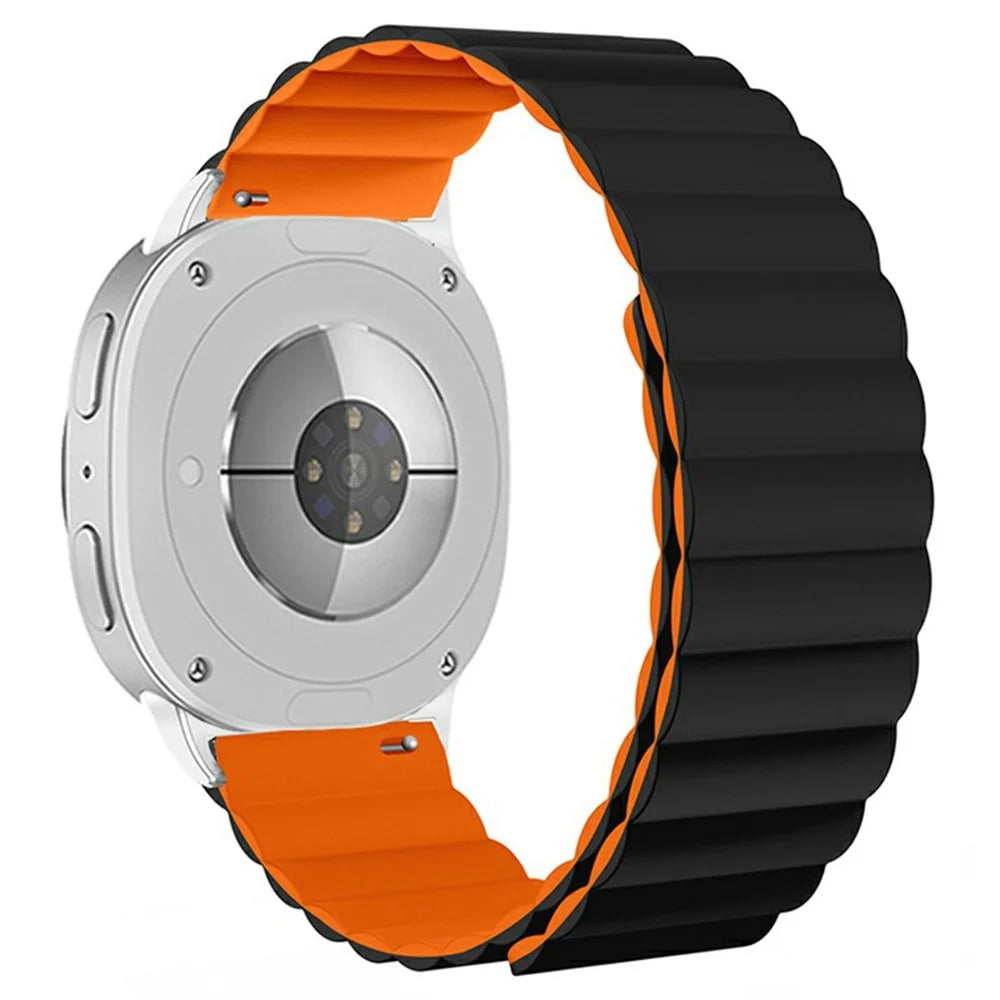 Silicone Strap for Samsung Galaxy Watch8 44mm / 40mm / Watch8 Classic 46mm Magnetic Smart Watch Band - Black / Orange - 1