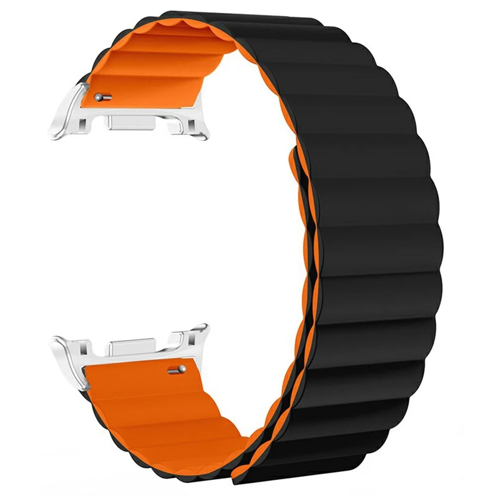 Silicone Strap for Samsung Galaxy Watch8 44mm / 40mm / Watch8 Classic 46mm Magnetic Smart Watch Band - Black / Orange - 2
