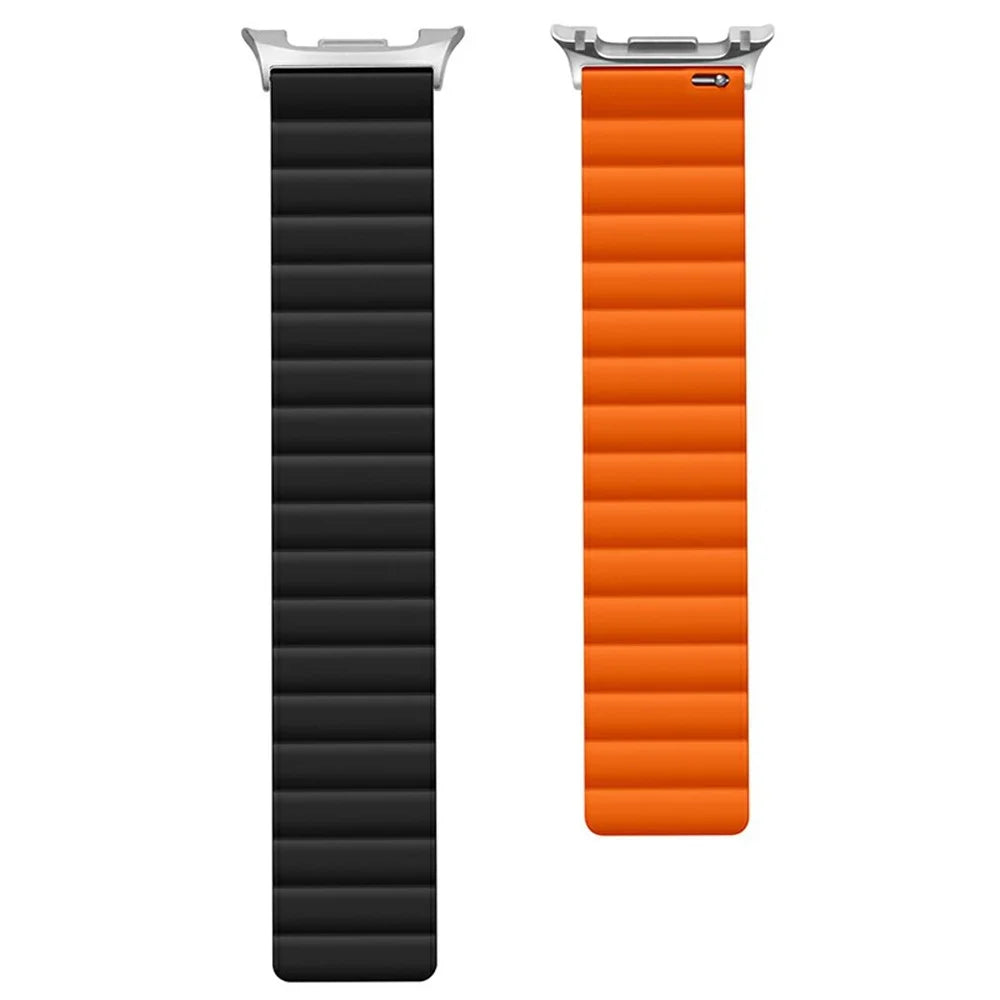 Silicone Strap for Samsung Galaxy Watch8 44mm / 40mm / Watch8 Classic 46mm Magnetic Smart Watch Band - Black / Orange - 3