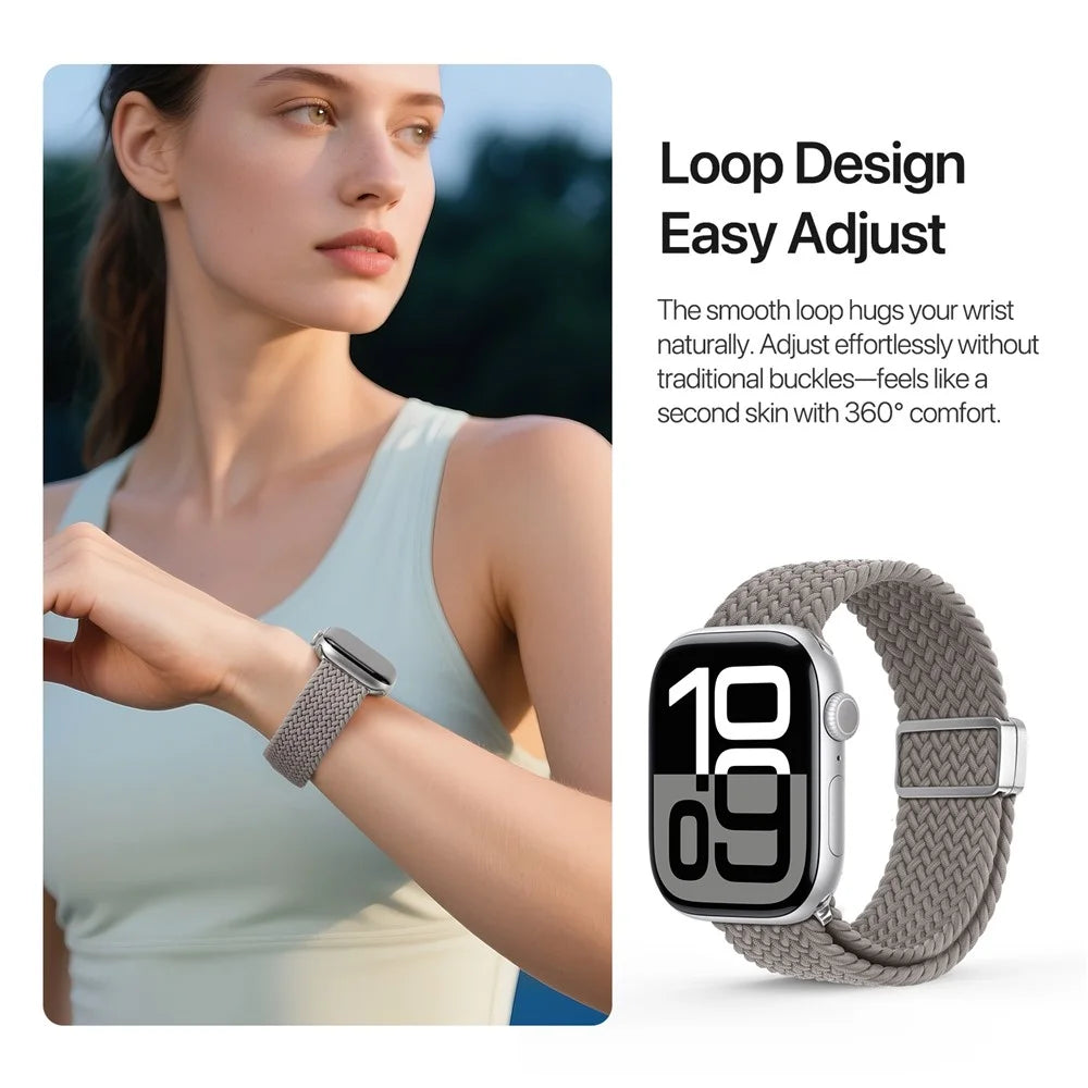 DUX DUCIS Ultra Series Watch Band For Apple Watch Series 11 10 42mm / 9 8 7 41mm / SE3 SE2 SE 6 5 4 40mm / 3 2 1 38mm Elastic Nylon Magnetic Strap - Clay - 7