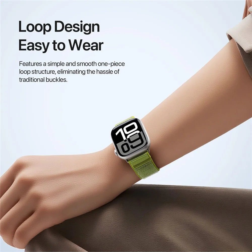 DUX DUCIS YE Series Watch Band For Apple Watch Series 11 10 42mm / 9 8 7 41mm / SE3 SE2 SE 6 5 4 40mm / 3 2 1 38mm Nylon Braided Loop Wrist Strap - Green - 5