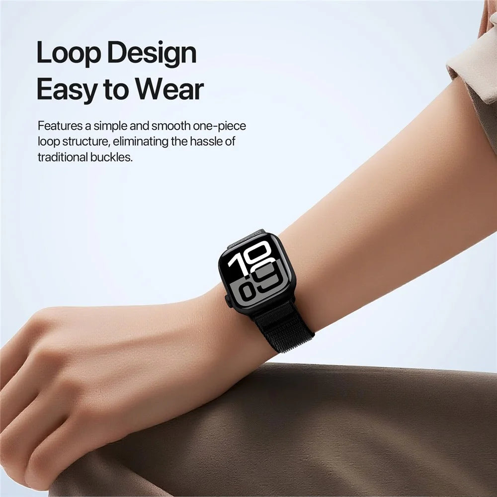 DUX DUCIS YE Series Watch Band For Apple Watch Ultra 3 2 1 49mm / Series 11 10 46mm / 9 8 7 45mm / SE3 SE2 SE 6 5 4 44mm / 3 2 1 42mm Nylon Braided Loop Strap - Black - 5