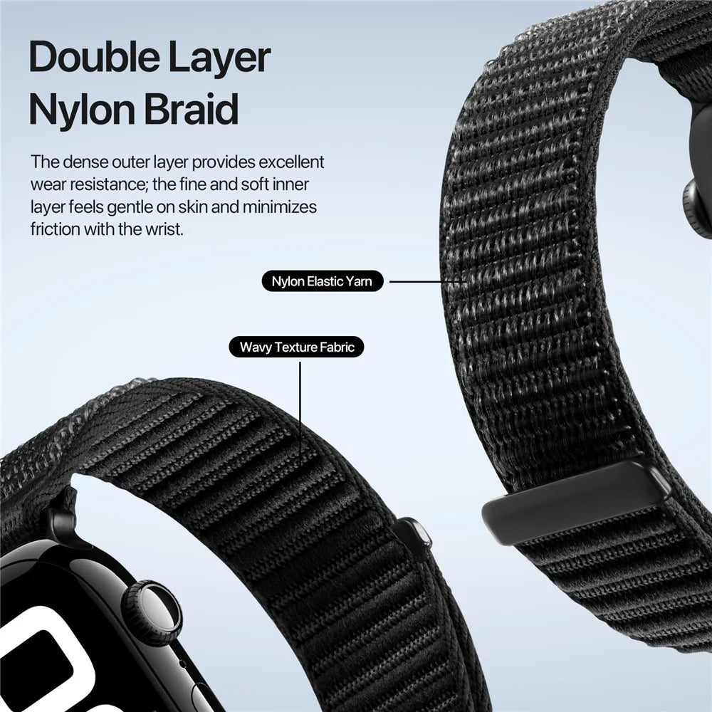 DUX DUCIS YE Series Watch Band For Apple Watch Ultra 3 2 1 49mm / Series 11 10 46mm / 9 8 7 45mm / SE3 SE2 SE 6 5 4 44mm / 3 2 1 42mm Nylon Braided Loop Strap - Black - 6