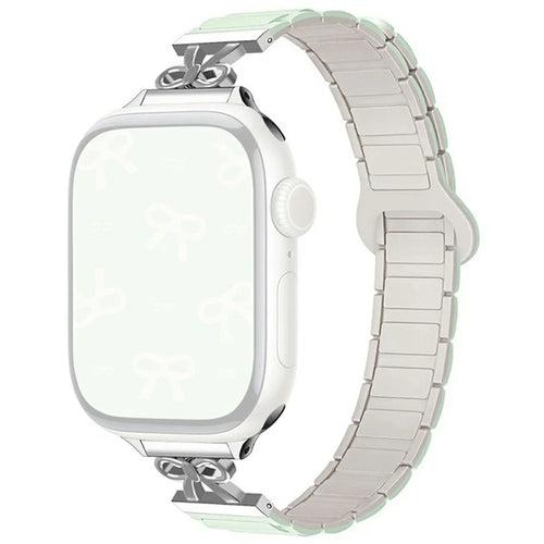 Bowknot Watch Strap for Apple Watch Series 11 10 42mm / 9 8 7 41mm / SE3 SE2 SE 6 5 4 40mm / 3 2 1 38mm Silicone Magnetic Band - Mint Green / Starlight - 1