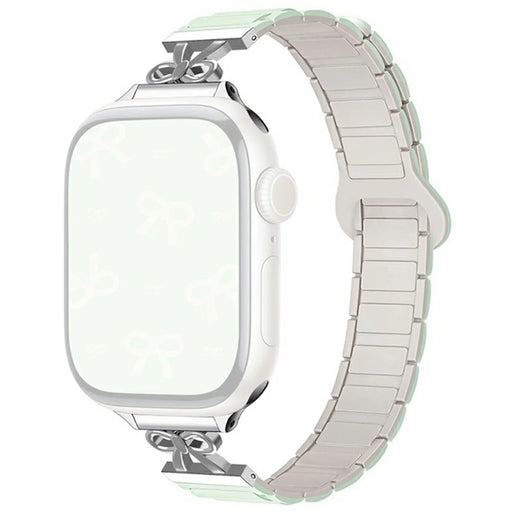 Bowknot Watch Strap for Apple Watch Series 11 10 42mm / 9 8 7 41mm / SE3 SE2 SE 6 5 4 40mm / 3 2 1 38mm Silicone Magnetic Band - Mint Green / Starlight - 1