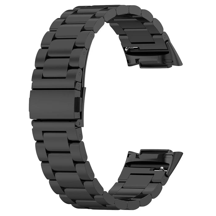 Watch Band for Fitbit Charge 6 / 5 Titanium Alloy 3-Bead Wrist Strap - Black - 1