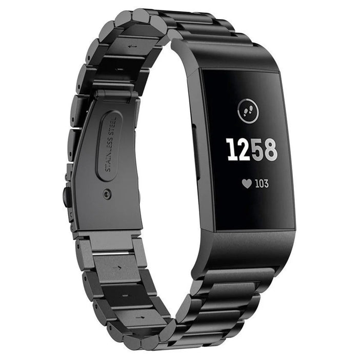 Watch Band for Fitbit Charge 4 / 3 Titanium Alloy 3-Bead Wrist Strap - Black - 3