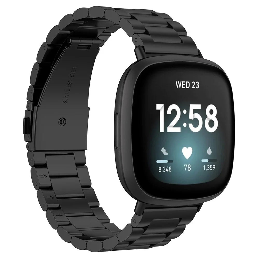 Watch Band for Fitbit Versa 4 / 3 / Sense 2 / Sense Titanium Alloy 3-Bead Wrist Strap - Black - 4