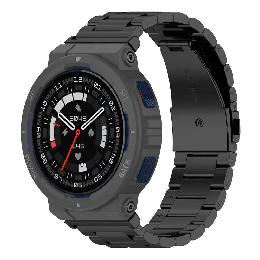 Watch Band for Huami Amazfit Active Edge A2212 A2213 Titanium Alloy 3-Bead Wrist Strap - Black - 3
