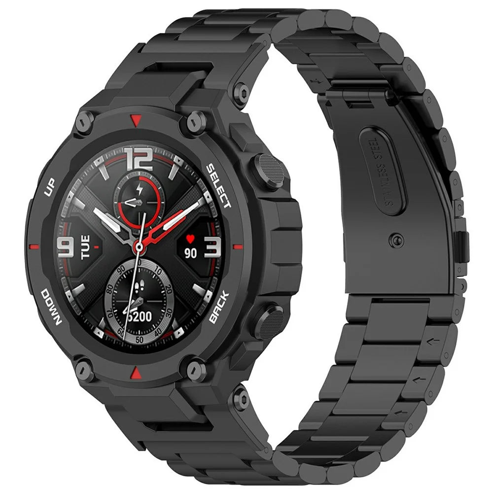 Watch Band for Huami Amazfit T-Rex Pro A1918 Titanium Alloy 3-Bead Wrist Strap - Black - 2