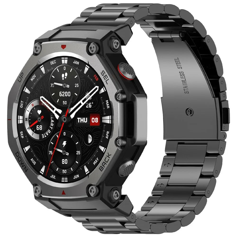 Watch Band for Huami Amazfit T-Rex 3 A2322 Titanium Alloy 3-Bead Wrist Strap - Black - 2