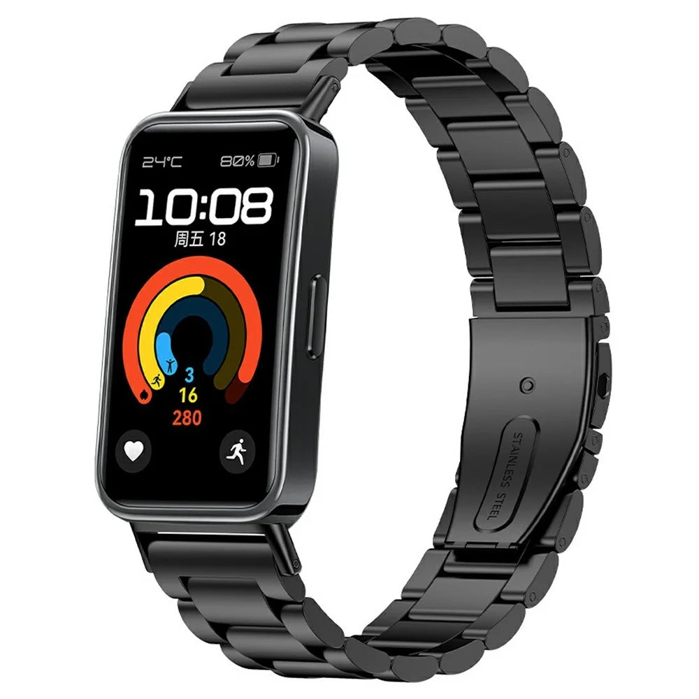 Watch Band for Huawei Band 10 / 9 / 8 Titanium Alloy 3-Bead Wrist Strap - Black - 2