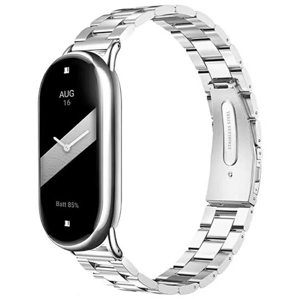 Watch Band for Xiaomi Smart Band 10 / 9 / 8 Titanium Alloy 3-Bead Wrist Strap - Silver - 1