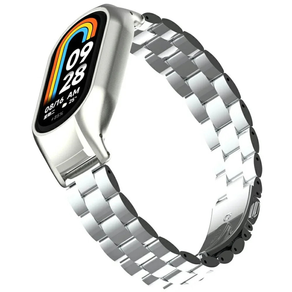 Watch Band for Xiaomi Smart Band 10 / 9 / 8 Titanium Alloy 3-Bead Wrist Strap - Silver - 2