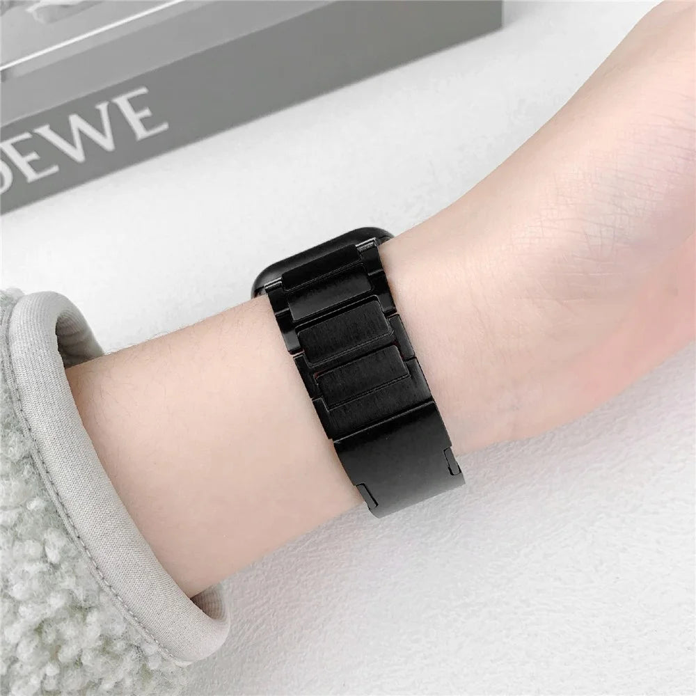 Watch Band For Apple Watch Ultra 3 2 1 49mm / Series 11 10 46mm / 9 8 7 45mm / SE3 SE2 SE 6 5 4 44mm / 3 2 1 42mm 3-Bead Stainless Steel Quick Release Strap - Black - 3