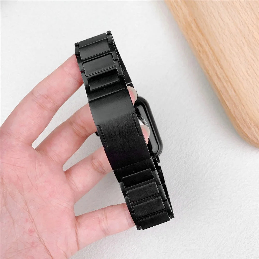 Watch Band For Apple Watch Ultra 3 2 1 49mm / Series 11 10 46mm / 9 8 7 45mm / SE3 SE2 SE 6 5 4 44mm / 3 2 1 42mm 3-Bead Stainless Steel Quick Release Strap - Black - 4