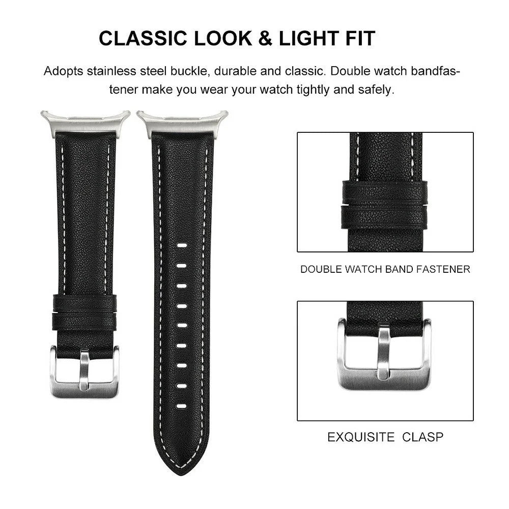 For Samsung Galaxy Watch Ultra (2025) 47mm / Ultra 47mm Band Genuine Cow Leather Stitching Line Watch Strap - Black - 4