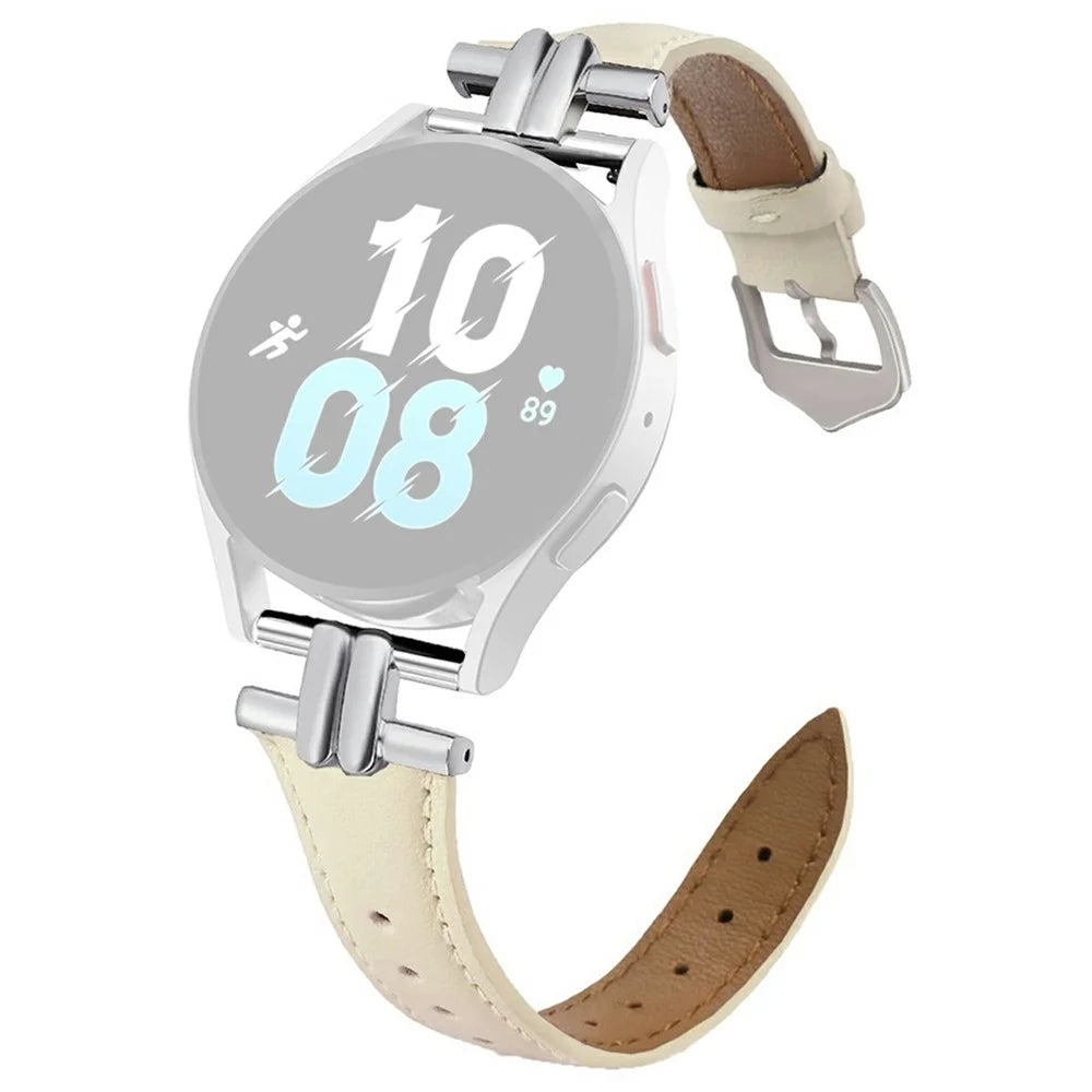 For Huawei Watch GT 5 46mm / Samsung Galaxy Watch3 45mm Band 22mm Genuine Cow Leather Watch Strap with H-shape Connector - Beige - 1