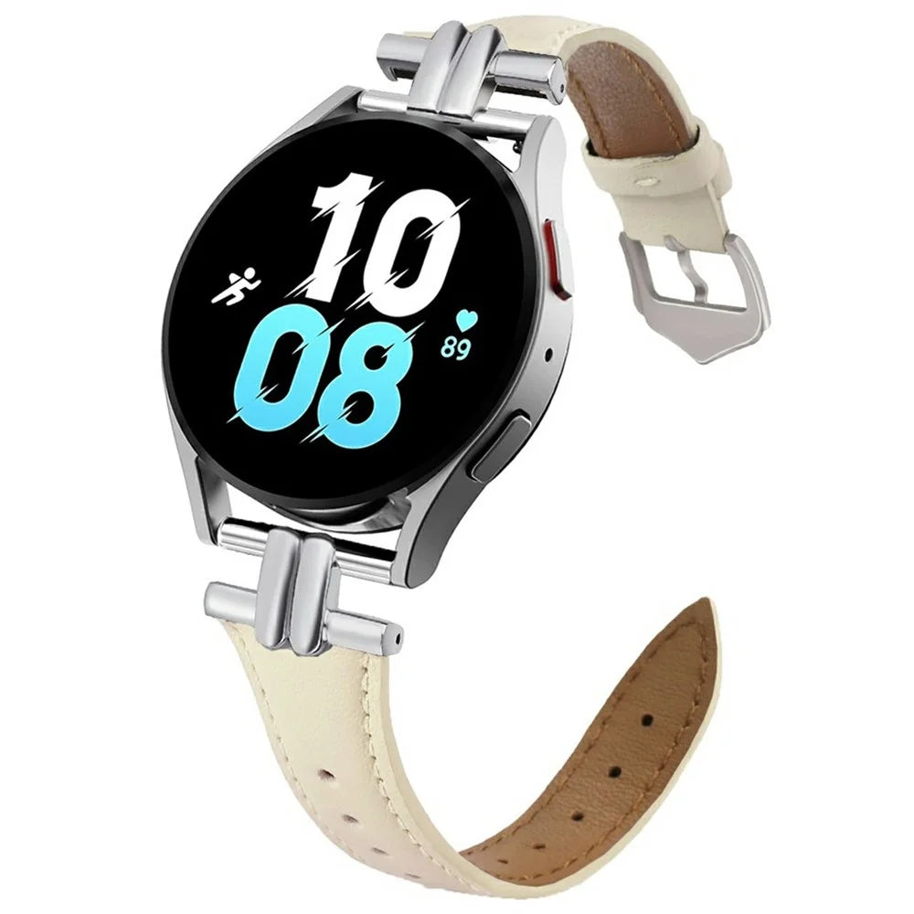 For Huawei Watch GT 5 46mm / Samsung Galaxy Watch3 45mm Band 22mm Genuine Cow Leather Watch Strap with H-shape Connector - Beige - 2