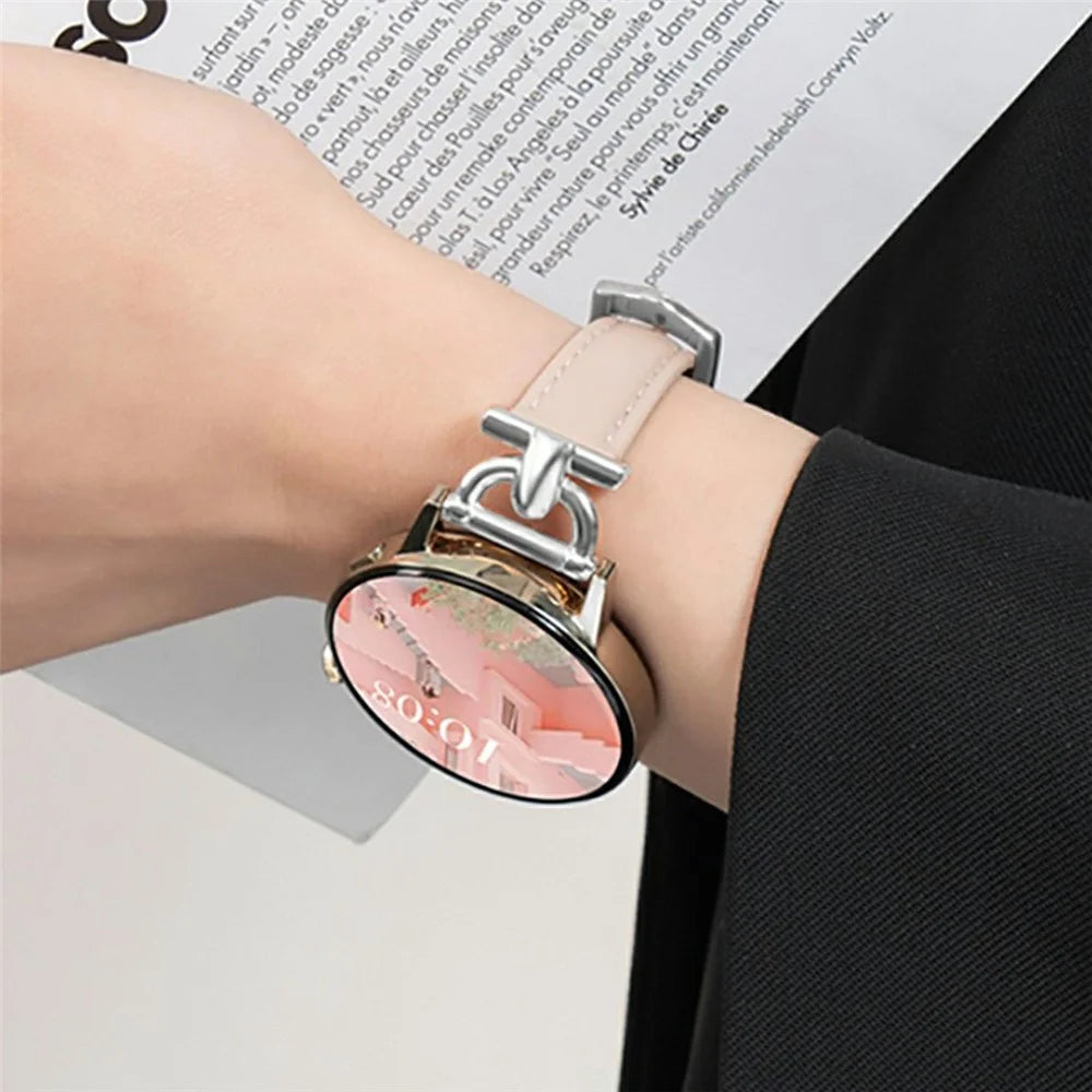 Watch Band For Samsung Galaxy Watch7 40mm 44mm / Watch6 Classic 43mm 47mm , 20mm Genuine Cow Leather Strap with D-shape Connector - Light Pink - 5