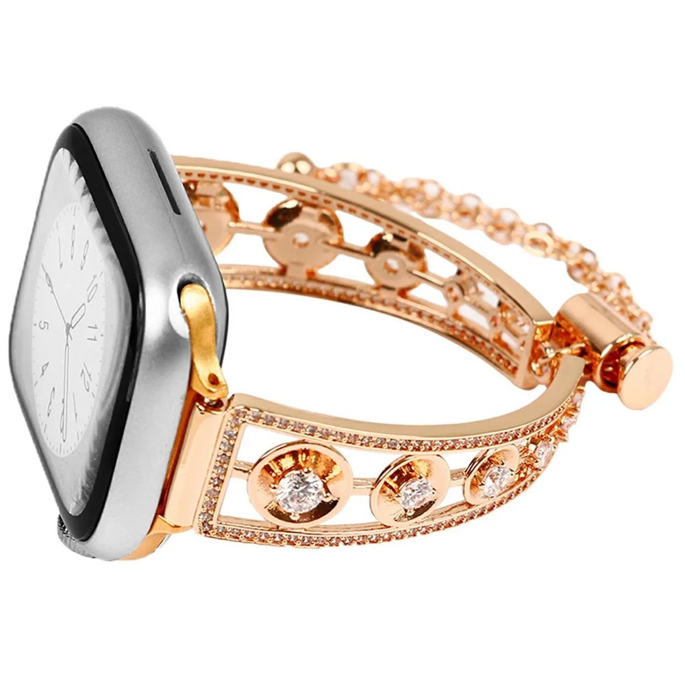Copper Watch Band for Apple Watch Apple Watch Ultra 3 2 1 49mm / Series 11 10 46mm / 9 8 7 45mm / SE3 SE2 SE 6 5 4 44mm / 3 2 1 42mm Zircon Decor Wrist Strap - Rose Gold - 1