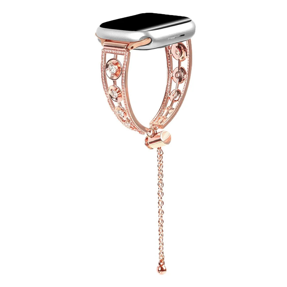 Copper Watch Band for Apple Watch Series 11 10 42mm / 9 8 7 41mm / SE3 SE2 SE 6 5 4 40mm / 3 2 1 38mm Zircon Decor Wrist Strap - Rose Gold - 2