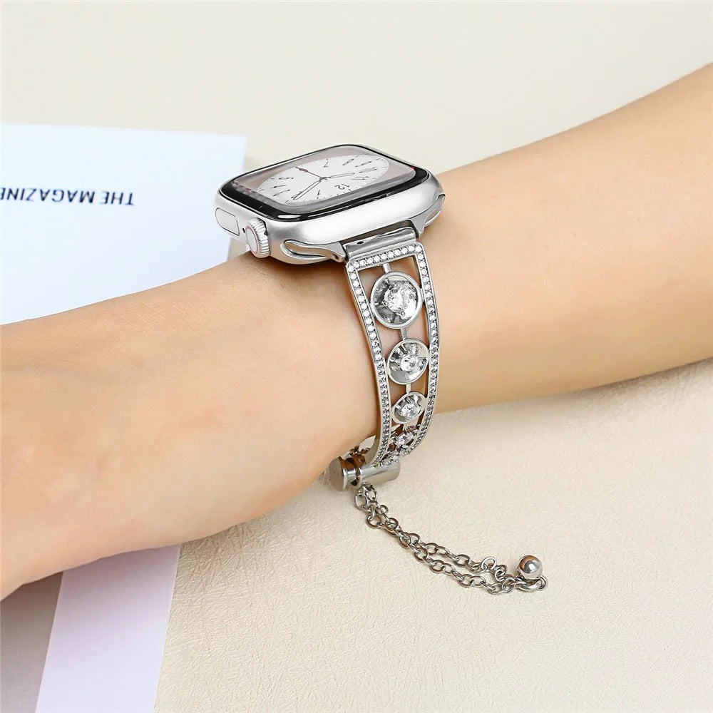 Copper Watch Band for Apple Watch Series 11 10 42mm / 9 8 7 41mm / SE3 SE2 SE 6 5 4 40mm / 3 2 1 38mm Zircon Decor Wrist Strap - Rose Gold - 4