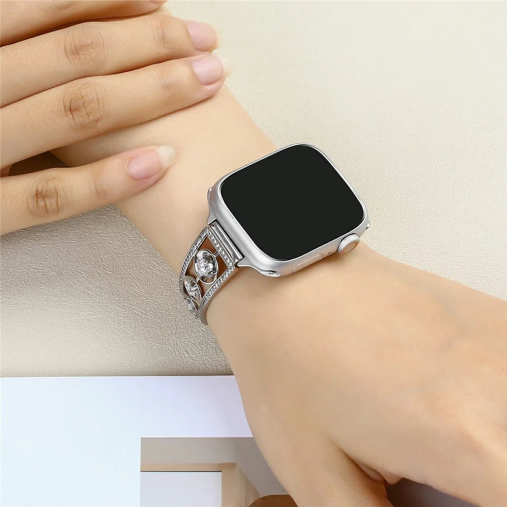 Copper Watch Band for Apple Watch Series 11 10 42mm / 9 8 7 41mm / SE3 SE2 SE 6 5 4 40mm / 3 2 1 38mm Zircon Decor Wrist Strap - Rose Gold - 5