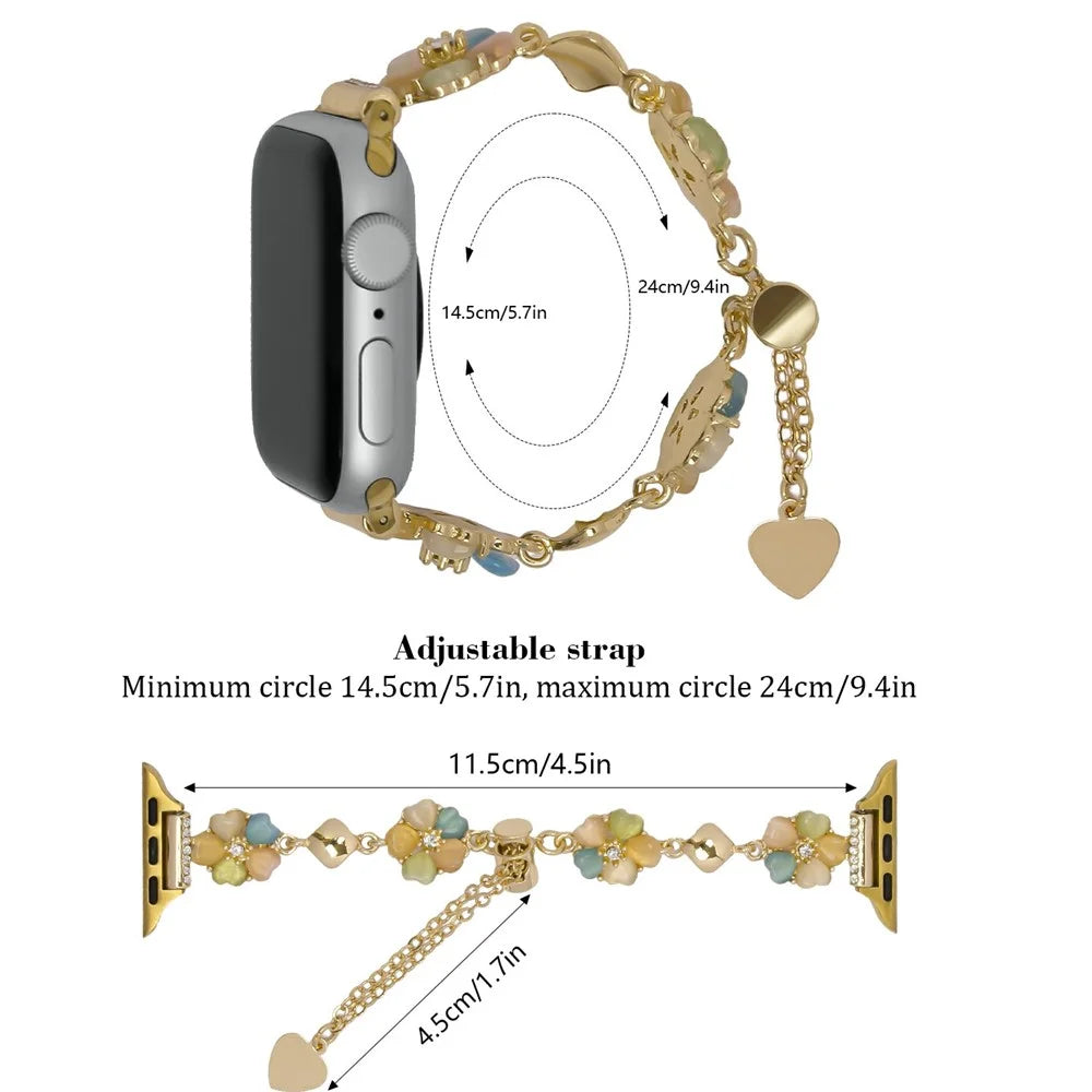 Clover Watch Band for Apple Watch Series 11 10 42mm / 9 8 7 41mm / SE3 SE2 SE 6 5 4 40mm / 3 2 1 38mm Alloy Chain Strap Wristlet - Gold / Gold - 5