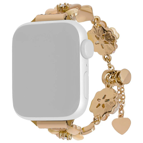 Clover Watch Band for Apple Watch Apple Watch Ultra 3 2 1 49mm / Series 11 10 46mm / 9 8 7 45mm / SE3 SE2 SE 6 5 4 44mm / 3 2 1 42mm Alloy Chain Strap Wristlet - Gold / Gold - 1