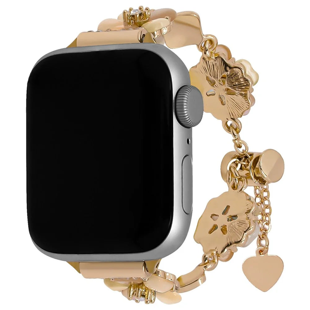 Clover Watch Band for Apple Watch Apple Watch Ultra 3 2 1 49mm / Series 11 10 46mm / 9 8 7 45mm / SE3 SE2 SE 6 5 4 44mm / 3 2 1 42mm Alloy Chain Strap Wristlet - Gold / Gold - 2