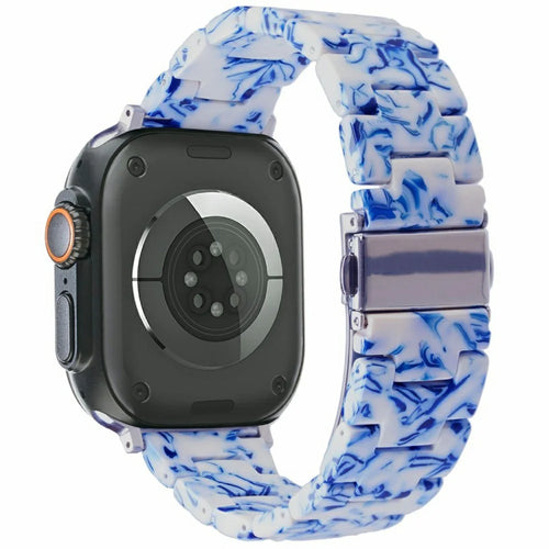 LEMONDA Resin Watch Band for Apple Watch Series 11 10 42mm / 9 8 7 41mm / SE3 SE2 SE 6 5 4 40mm / 3 2 1 38mm 3-Bead Folding Buckle Wrist Strap - Blue White - 1