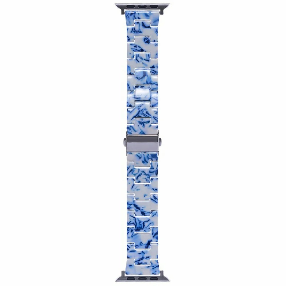 LEMONDA Resin Watch Band for Apple Watch Ultra 3 2 1 49mm / Series 11 10 46mm / 9 8 7 45mm / SE3 SE2 SE 6 5 4 44mm / 3 2 1 42mm 3-Bead Wrist Strap - Blue White - 3