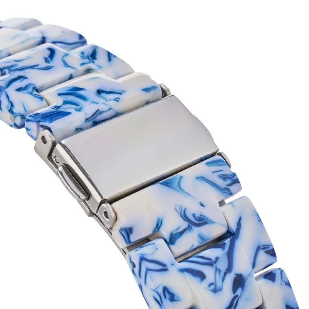LEMONDA Resin Watch Band for Apple Watch Ultra 3 2 1 49mm / Series 11 10 46mm / 9 8 7 45mm / SE3 SE2 SE 6 5 4 44mm / 3 2 1 42mm 3-Bead Wrist Strap - Blue White - 4