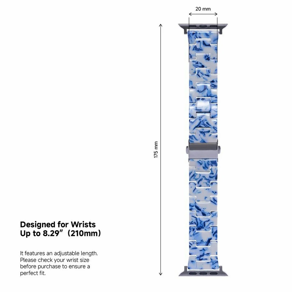 LEMONDA Resin Watch Band for Apple Watch Ultra 3 2 1 49mm / Series 11 10 46mm / 9 8 7 45mm / SE3 SE2 SE 6 5 4 44mm / 3 2 1 42mm 3-Bead Wrist Strap - Blue White - 5