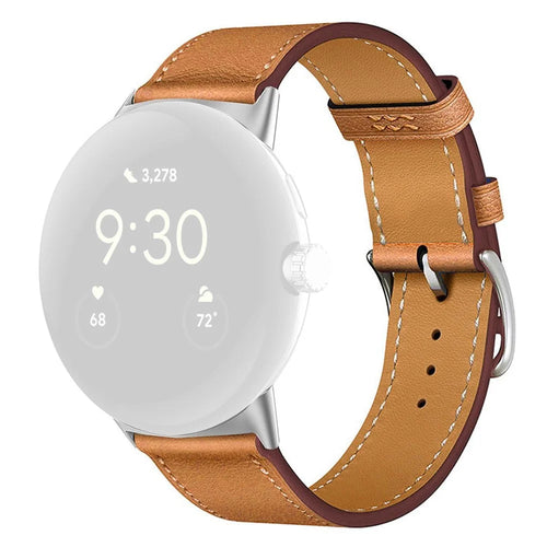 Watch Band for Google Pixel Watch 4 41mm / Watch 3 41mm / Watch 2 / Watch Genuine Cow Leather Adjustable Wrist Strap - Brown - 1