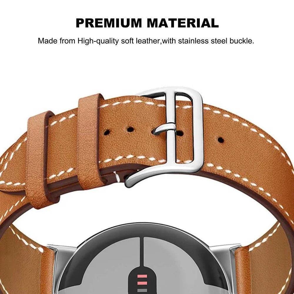 Watch Band for Google Pixel Watch 4 41mm / Watch 3 41mm / Watch 2 / Watch Genuine Cow Leather Adjustable Wrist Strap - Brown - 3
