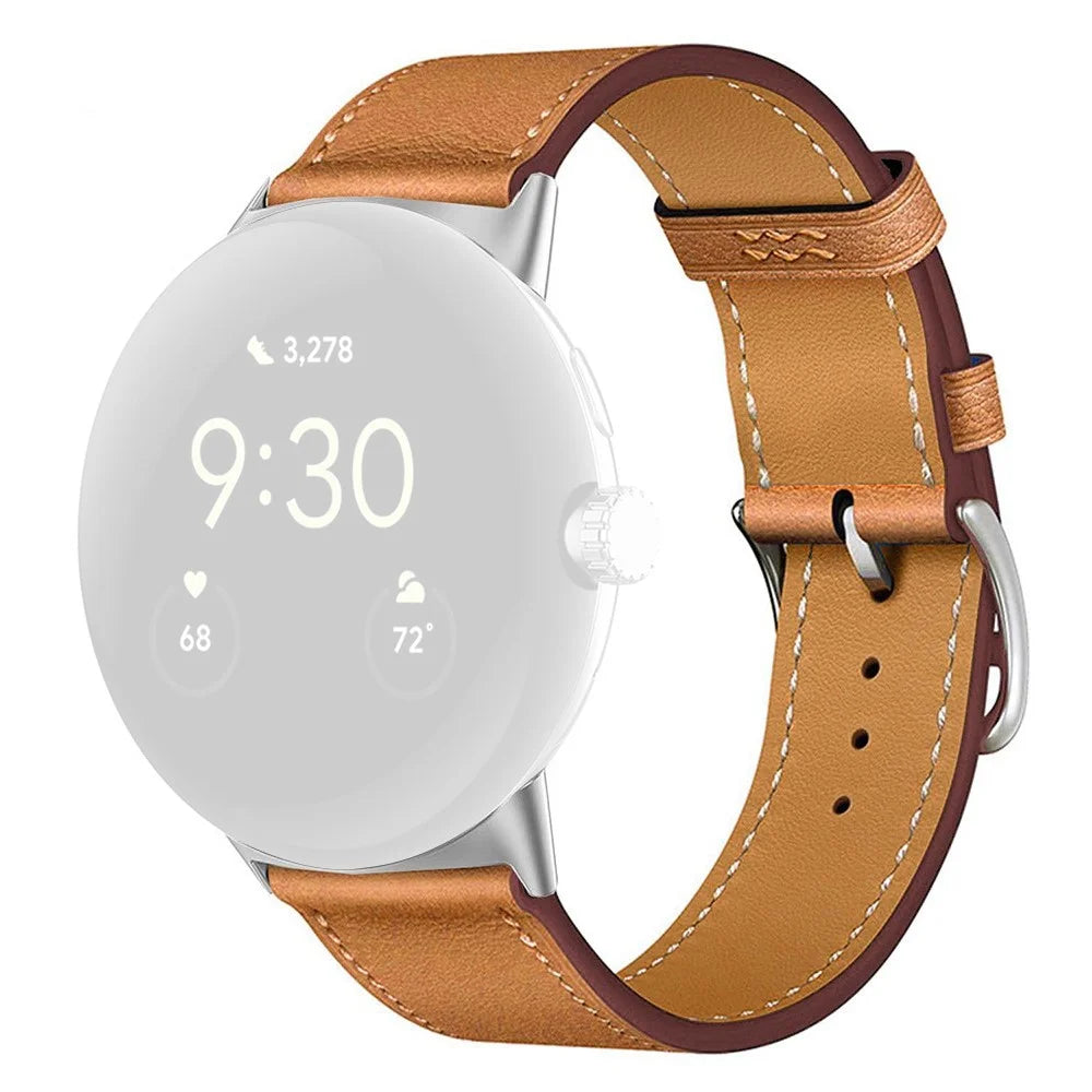 For Google Pixel Watch 4 45mm / Watch 3 45mm Watch Band Genuine Cow Leather Wrist Strap - Brown - 1