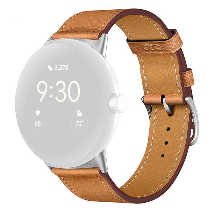 For Google Pixel Watch 4 45mm / Watch 3 45mm Watch Band Genuine Cow Leather Wrist Strap - Brown - 1