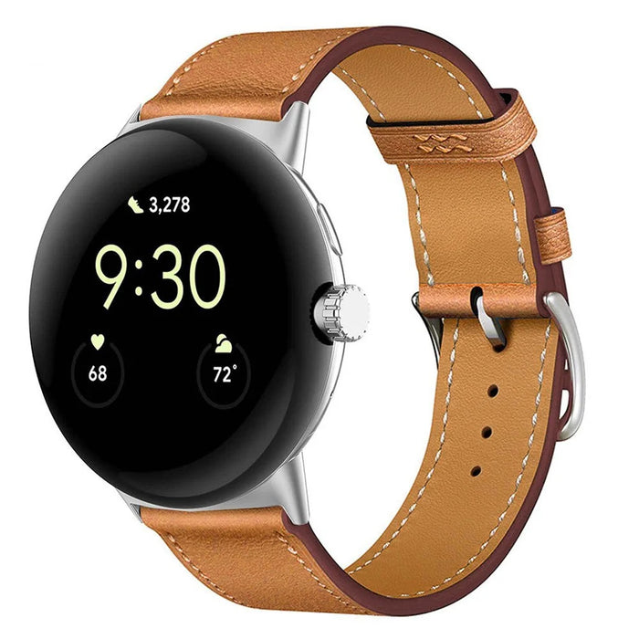 For Google Pixel Watch 4 45mm / Watch 3 45mm Watch Band Genuine Cow Leather Wrist Strap - Brown - 2