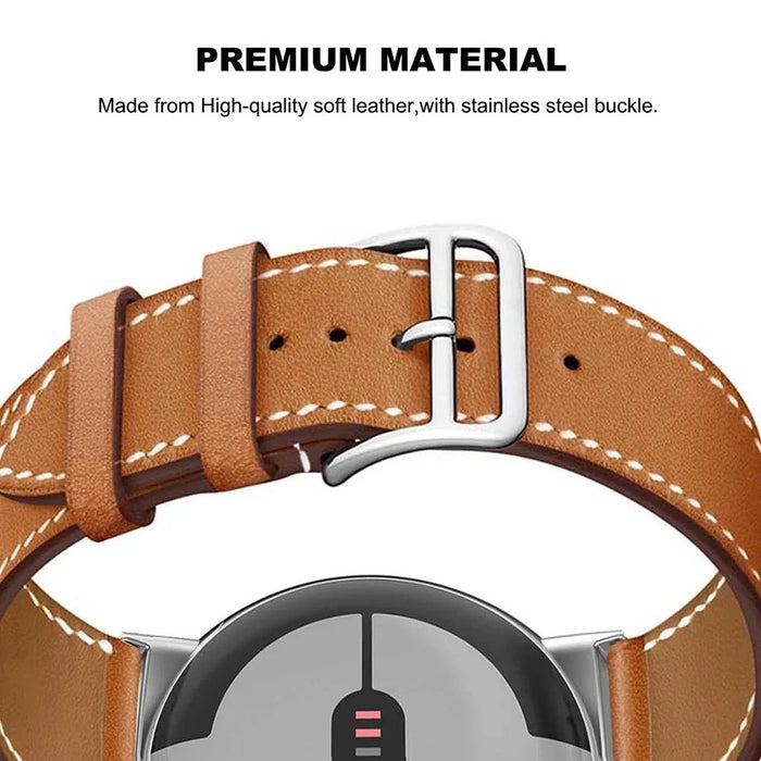 For Google Pixel Watch 4 45mm / Watch 3 45mm Watch Band Genuine Cow Leather Wrist Strap - Brown - 3