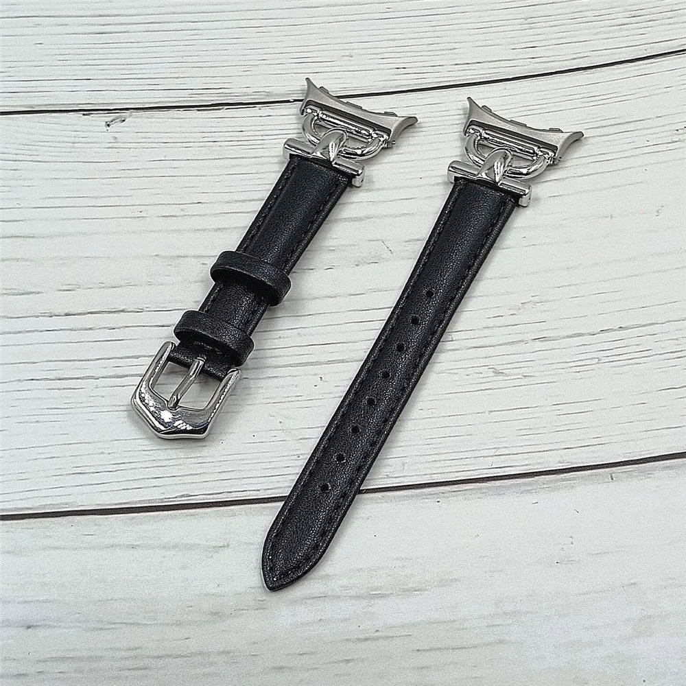 Genuine Cow Leather Watch Band for Google Pixel Watch 4 41mm / Watch 3 41mm / Watch 2 / Watch Wrist Strap with D Ring Connector - Black - 4