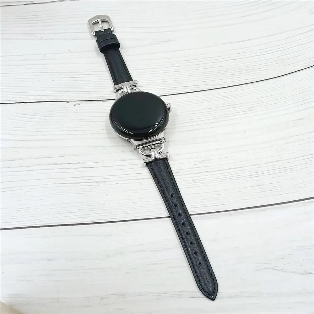 Genuine Cow Leather Watch Band for Google Pixel Watch 4 41mm / Watch 3 41mm / Watch 2 / Watch Wrist Strap with D Ring Connector - Black - 5