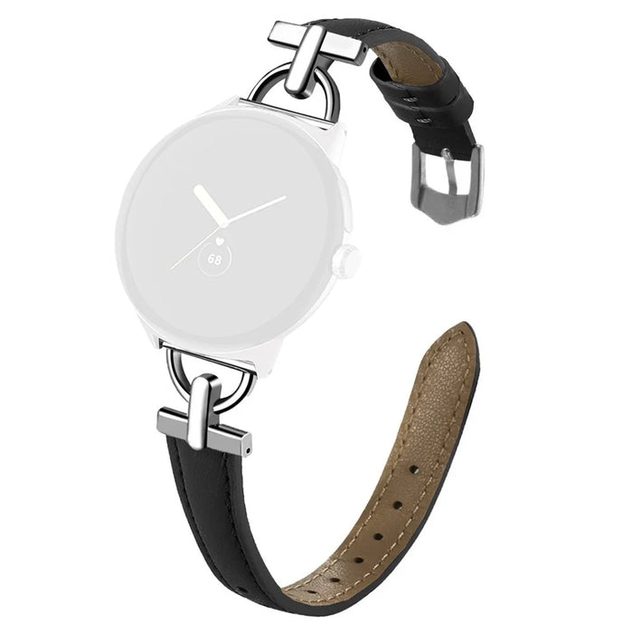 For Google Pixel Watch 4 45mm / Watch 3 45mm Watch Band Genuine Cow Leather Strap with D Ring Connector - Black - 1