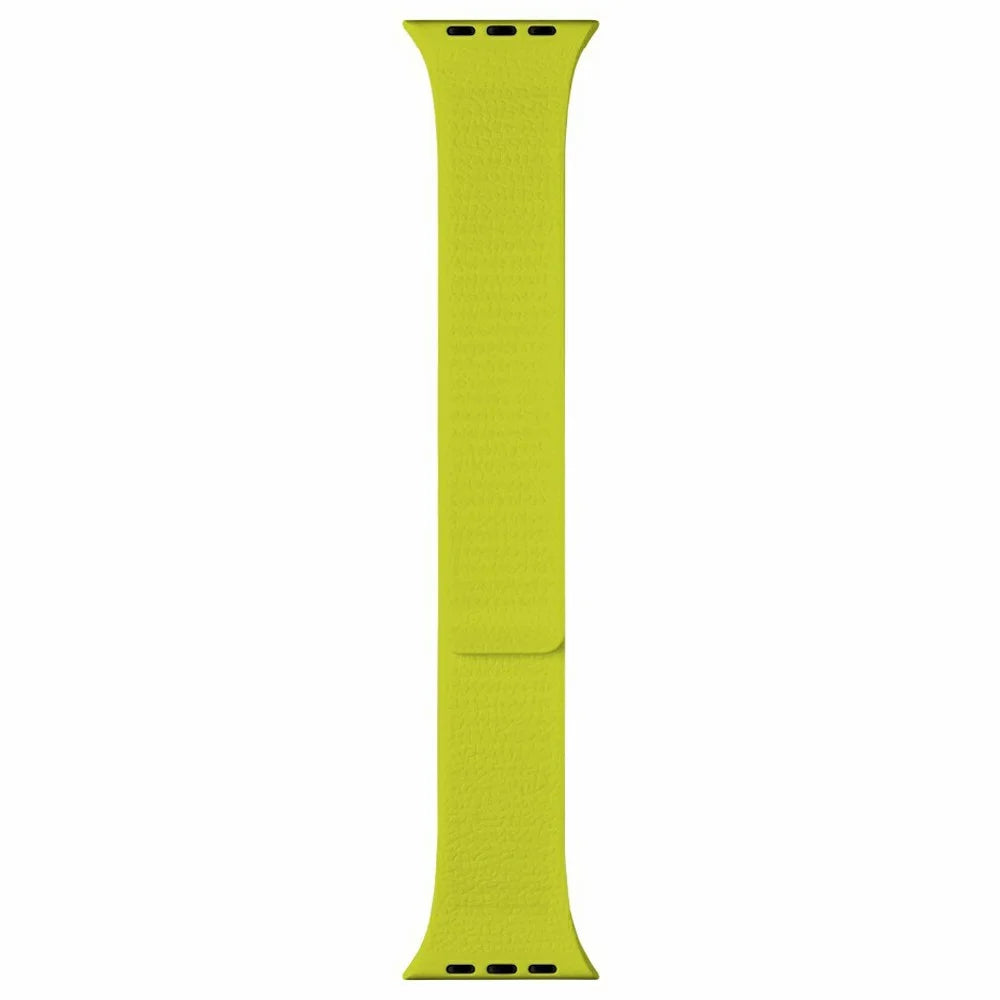 LEMONDA Magnetic Strap for Apple Watch Series 11 10 42mm / 9 8 7 41mm / SE3 SE2 SE 6 5 4 40mm / 3 2 1 38mm Litchi Texture Silicone Watch Band - Fluorescent Green - 3