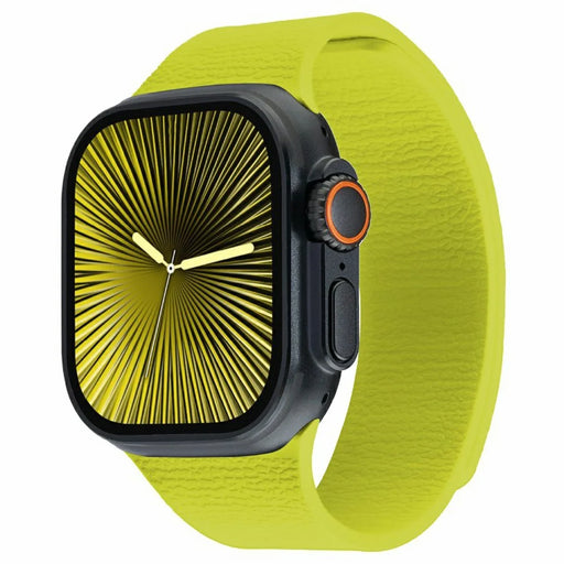 LEMONDA Magnetic Strap for Apple Watch Ultra 3 2 1 49mm / Series 11 10 46mm / 9 8 7 45mm / SE3 SE2 SE 6 5 4 44mm / 3 2 1 42mm Litchi Texture Silicone Watch Band - Fluorescent Green - 2