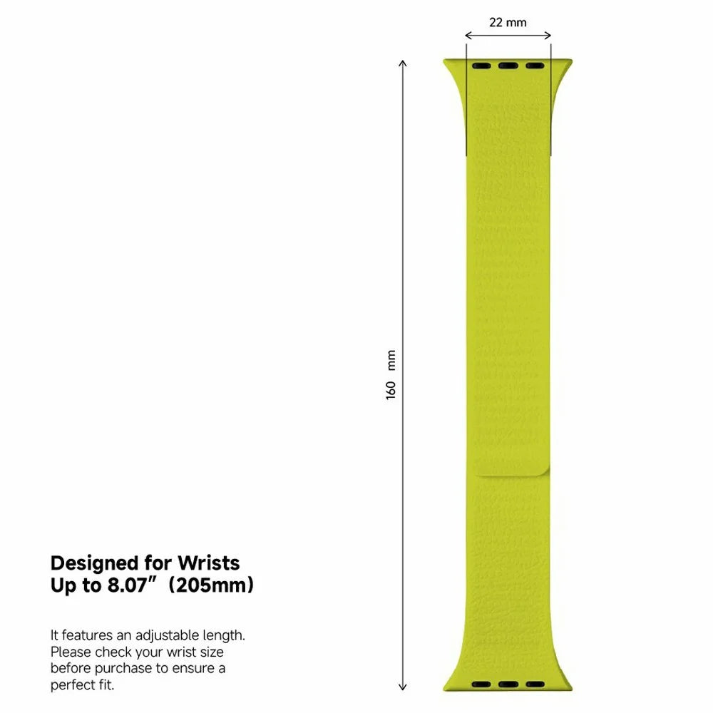 LEMONDA Magnetic Strap for Apple Watch Ultra 3 2 1 49mm / Series 11 10 46mm / 9 8 7 45mm / SE3 SE2 SE 6 5 4 44mm / 3 2 1 42mm Litchi Texture Silicone Watch Band - Fluorescent Green - 5